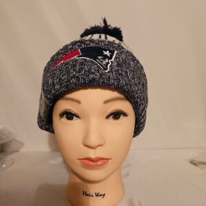 New England Patriots beanie hat.